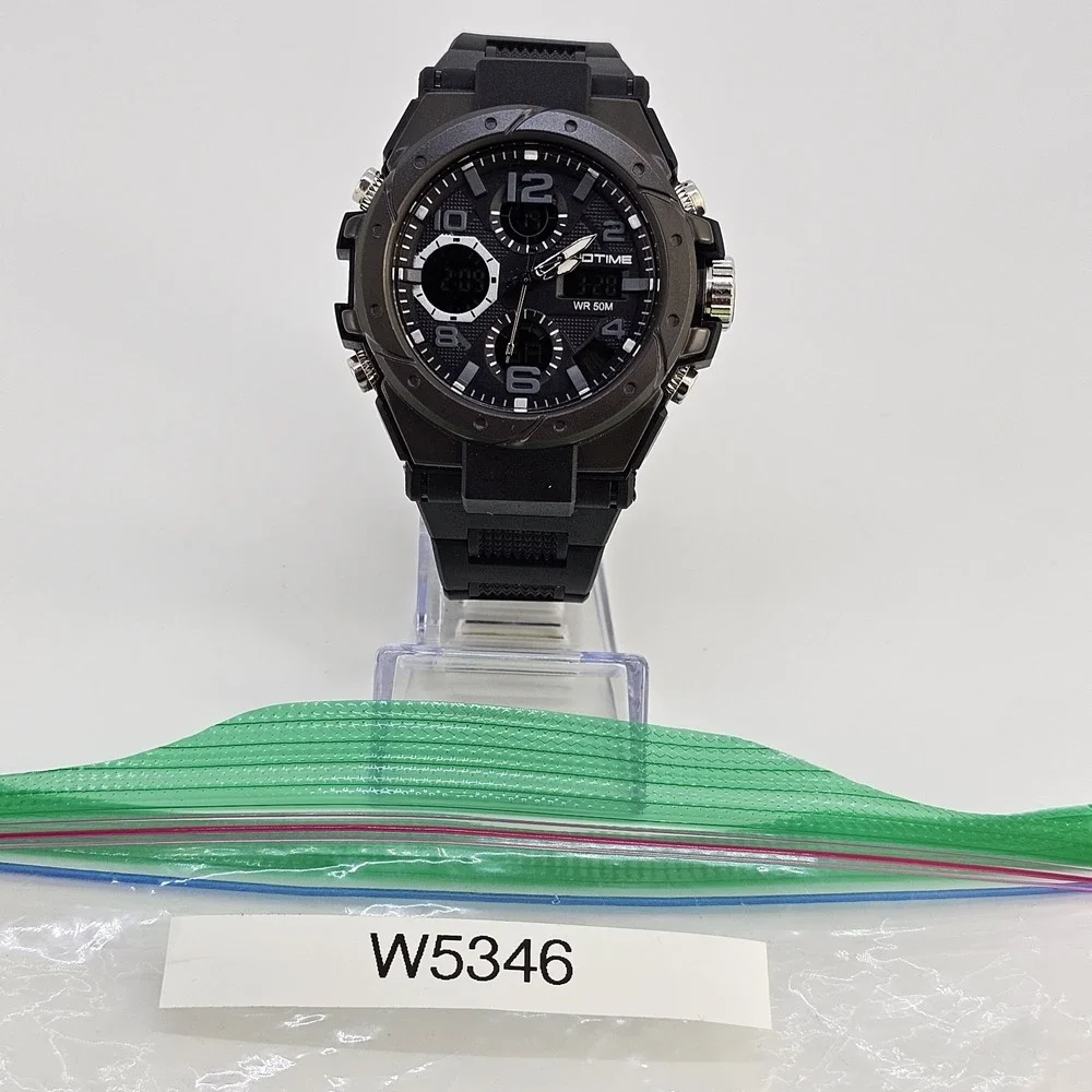 Findtime Men's Analog Digital Sports Watch 45MM Black Plastic Bands New Battery